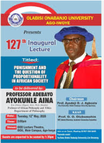 OOU 127th Inaugural Lecture: Proportionality and Punishment in African Society
